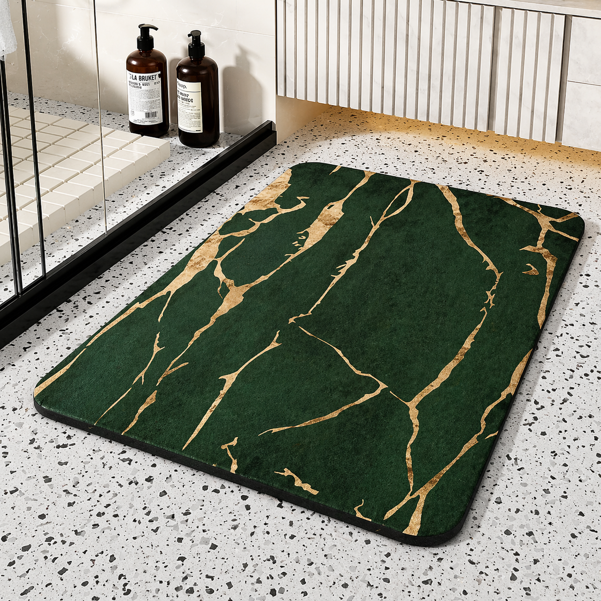 Quick Dry Marble Style Bath Rug - Absorbent Floor Mat