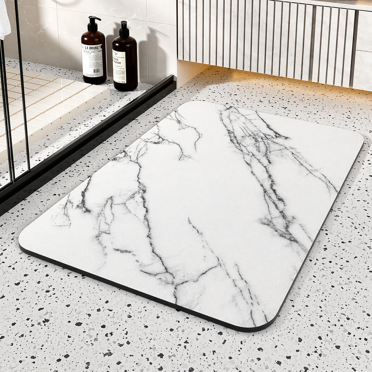 Quick Dry Marble Style Bath Rug - Absorbent Floor Mat