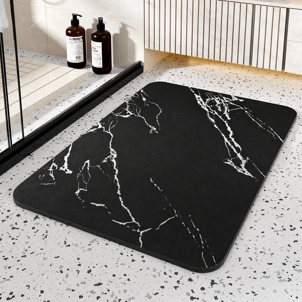 Quick Dry Marble Style Bath Rug - Absorbent Floor Mat