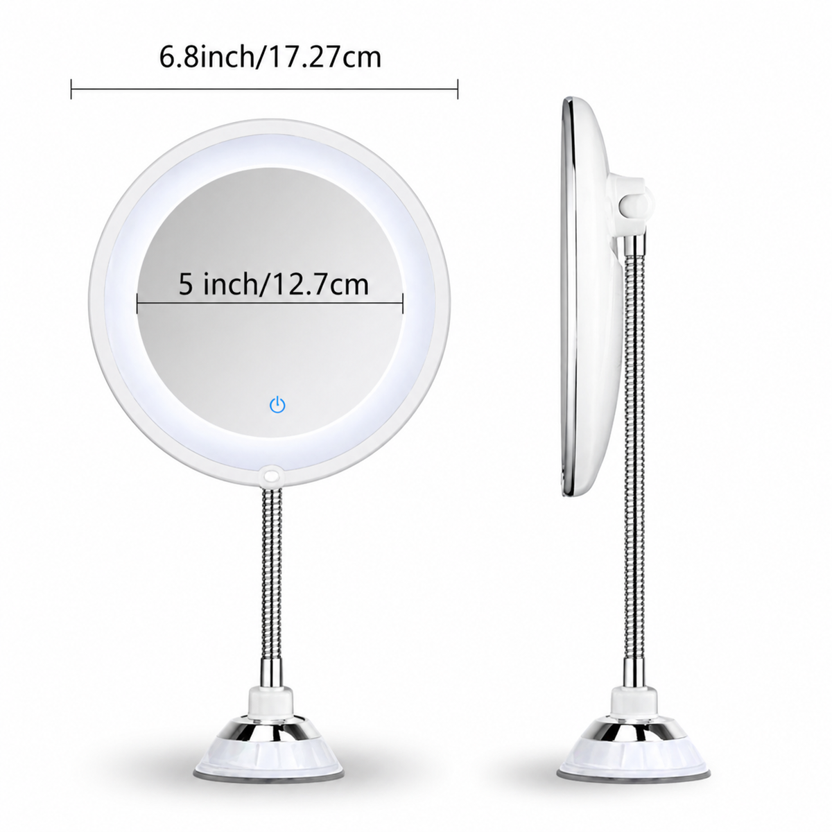 Adjustable LED Magnifying Mirror Suction Mount Flexible Rotating Arm
