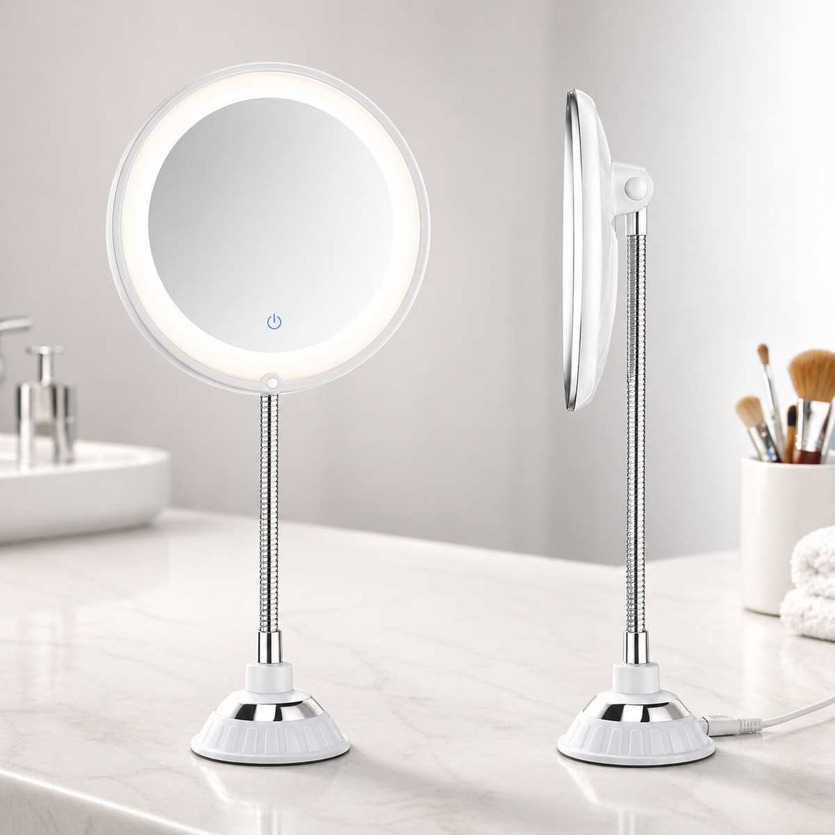 Adjustable LED Magnifying Mirror Suction Mount Flexible Rotating Arm