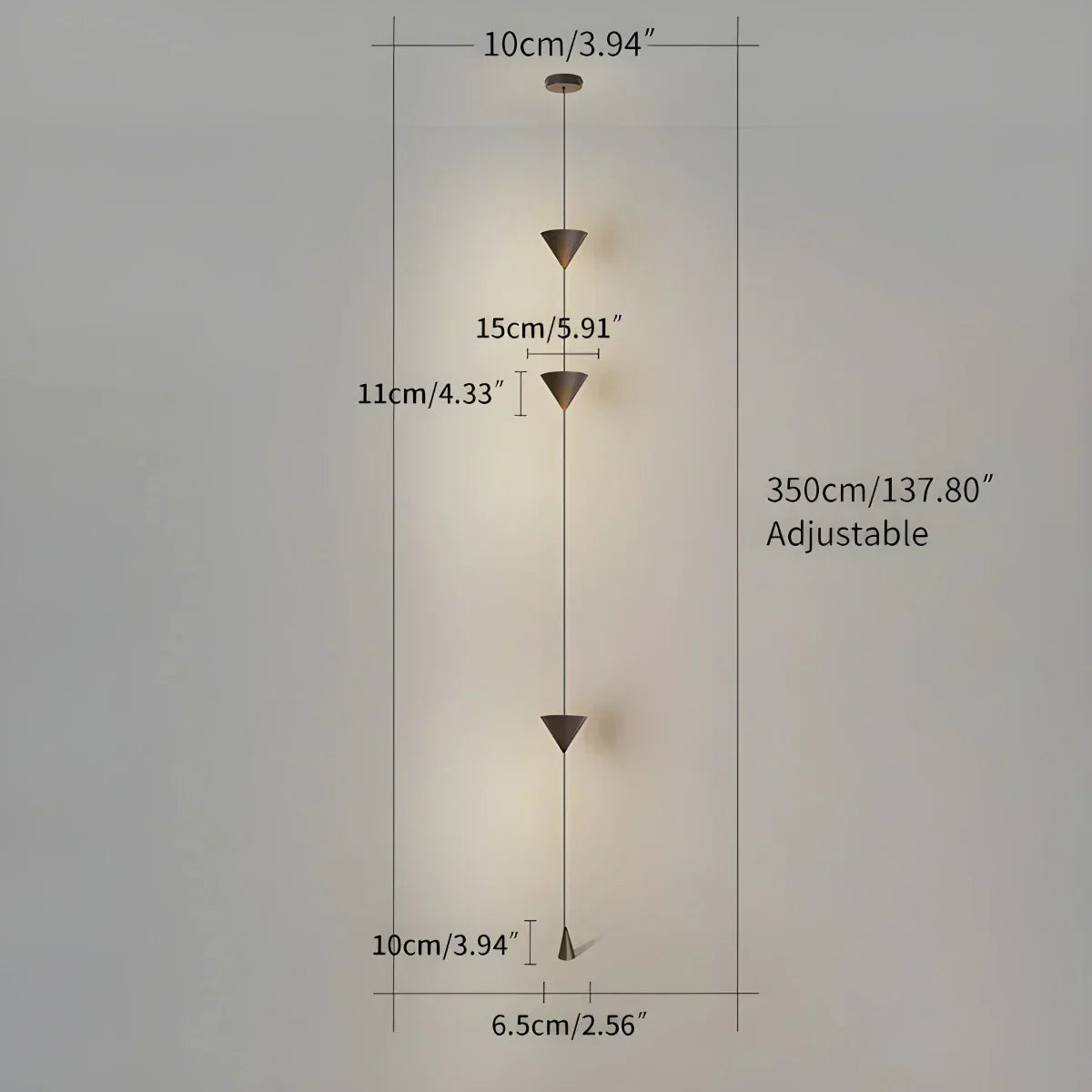 Lampadaire à suspension conique avec éclairage d’ambiance LED réglable de 3.5m