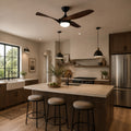 Black Industrial Ceiling Fan with Lights 52 Inch Flush Mount Metal Three Blades LED Dimmable | ribuella