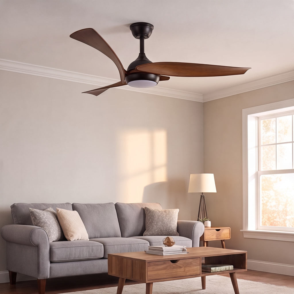 Black Industrial Ceiling Fan with Lights 52 Inch Flush Mount Metal Three Blades LED Dimmable | ribuella