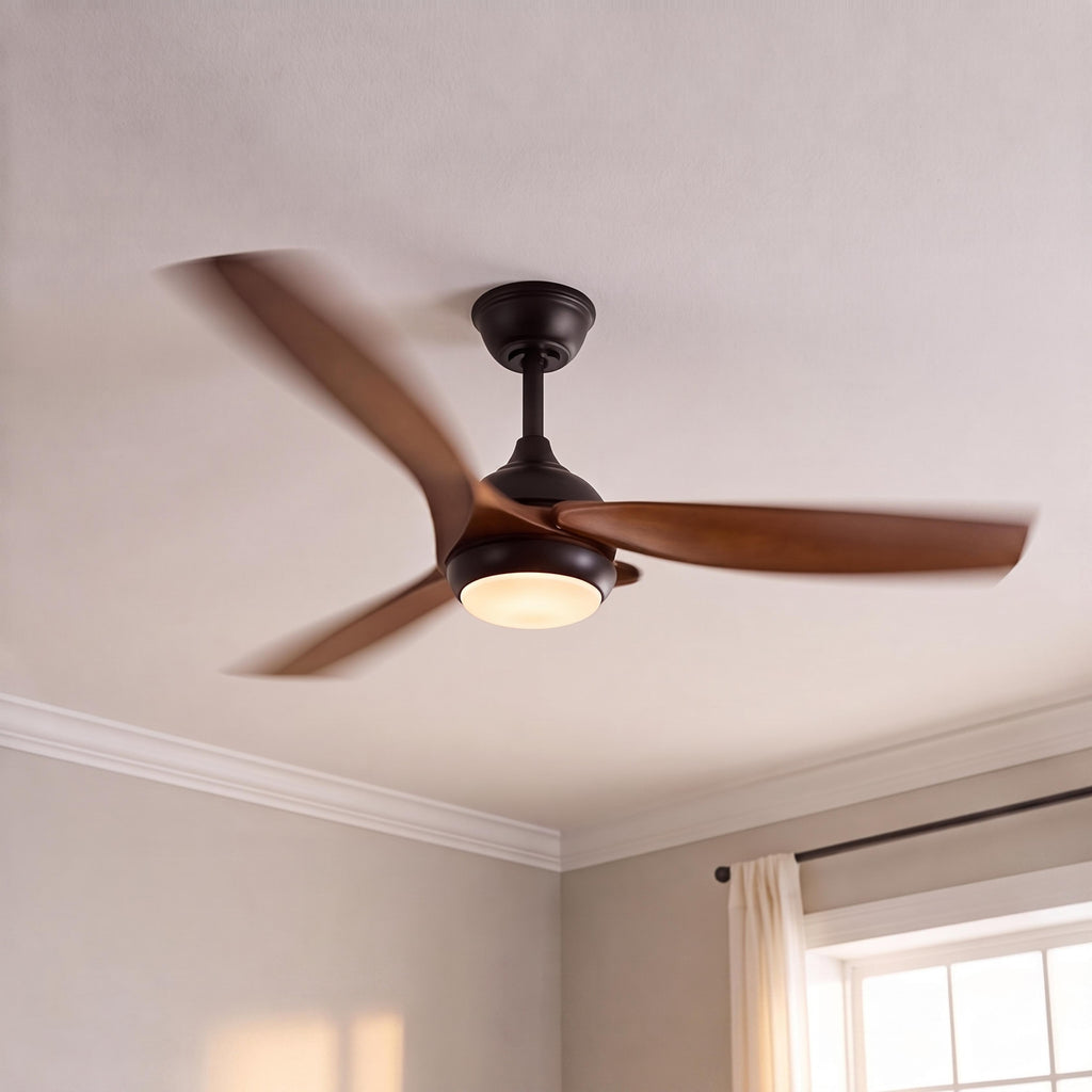 Black Industrial Ceiling Fan with Lights 52 Inch Flush Mount Metal Three Blades LED Dimmable | ribuella