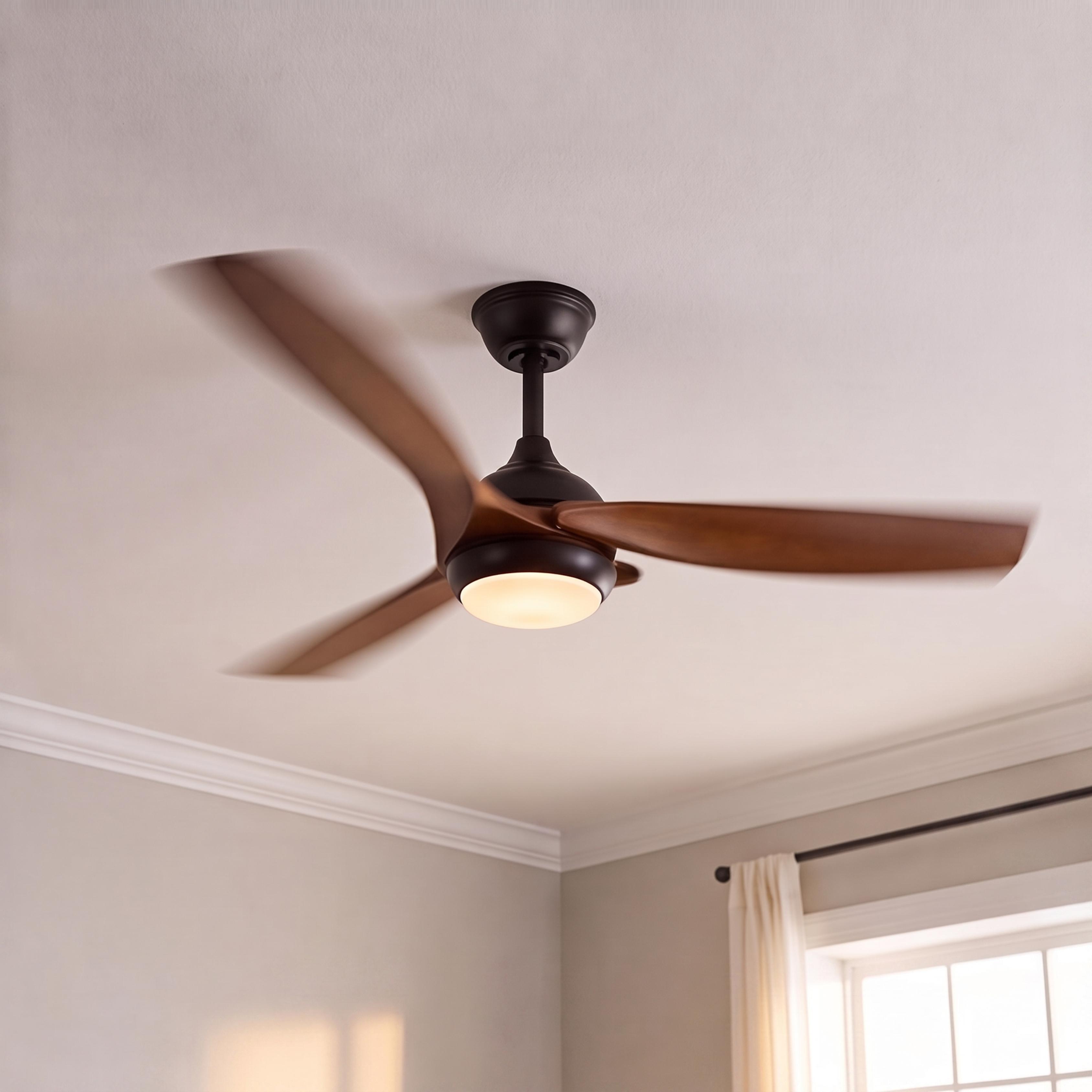 Black Industrial Ceiling Fan with Lights 52 Inch Flush Mount Metal Three Blades LED Dimmable | ribuella