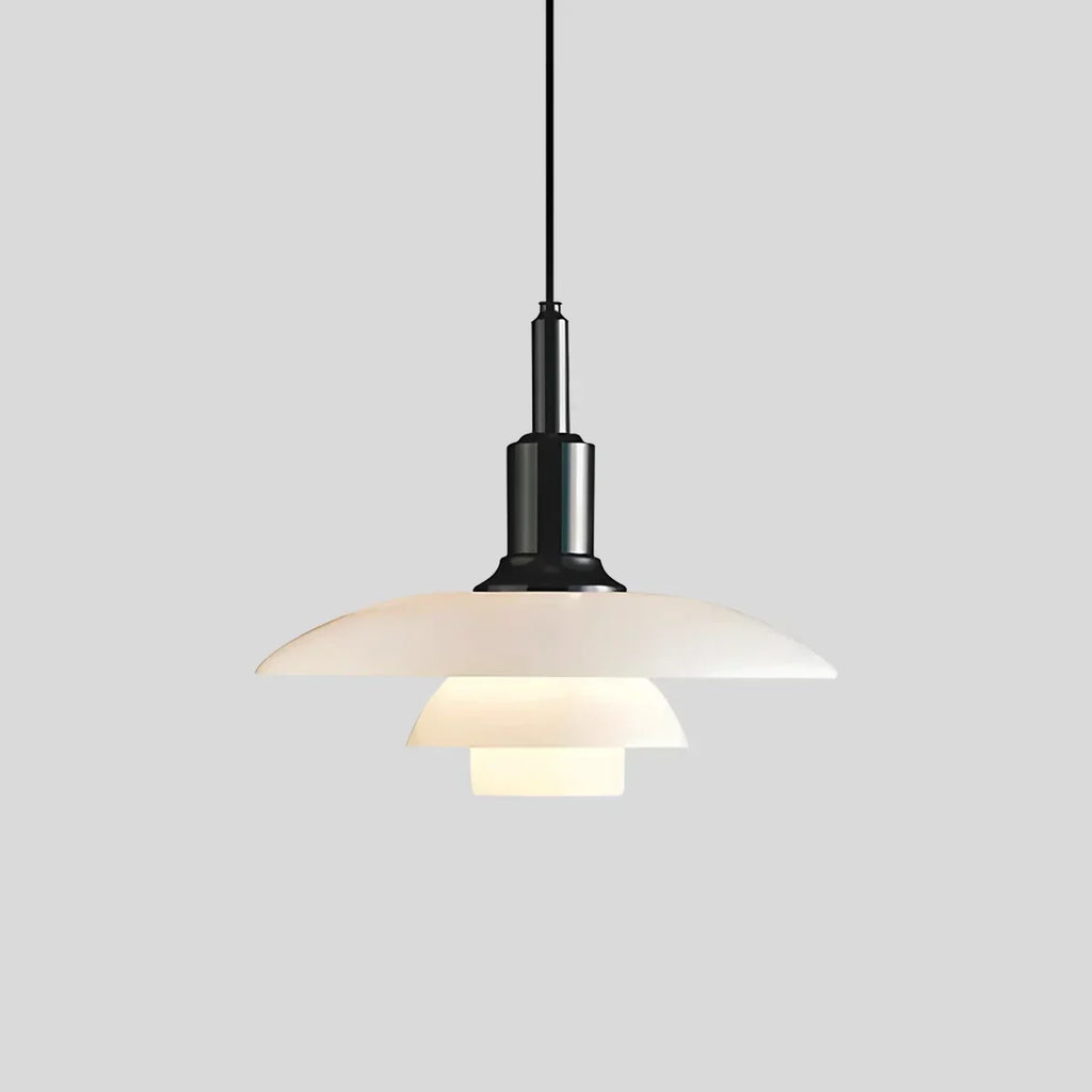 Szklana lampa wisząca w stylu duńskim z kremowymi panelami ułożonymi warstwowo
