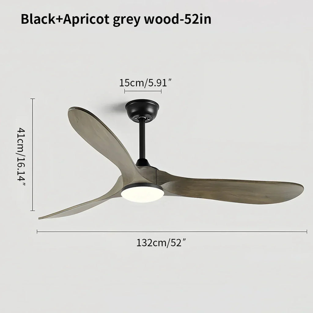 Nordic Ceiling Fan With Light And Three Solid Wood Blades