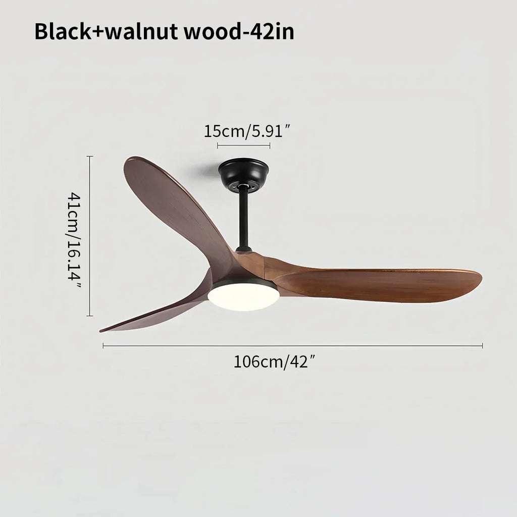 Nordic Ceiling Fan With Light And Three Solid Wood Blades
