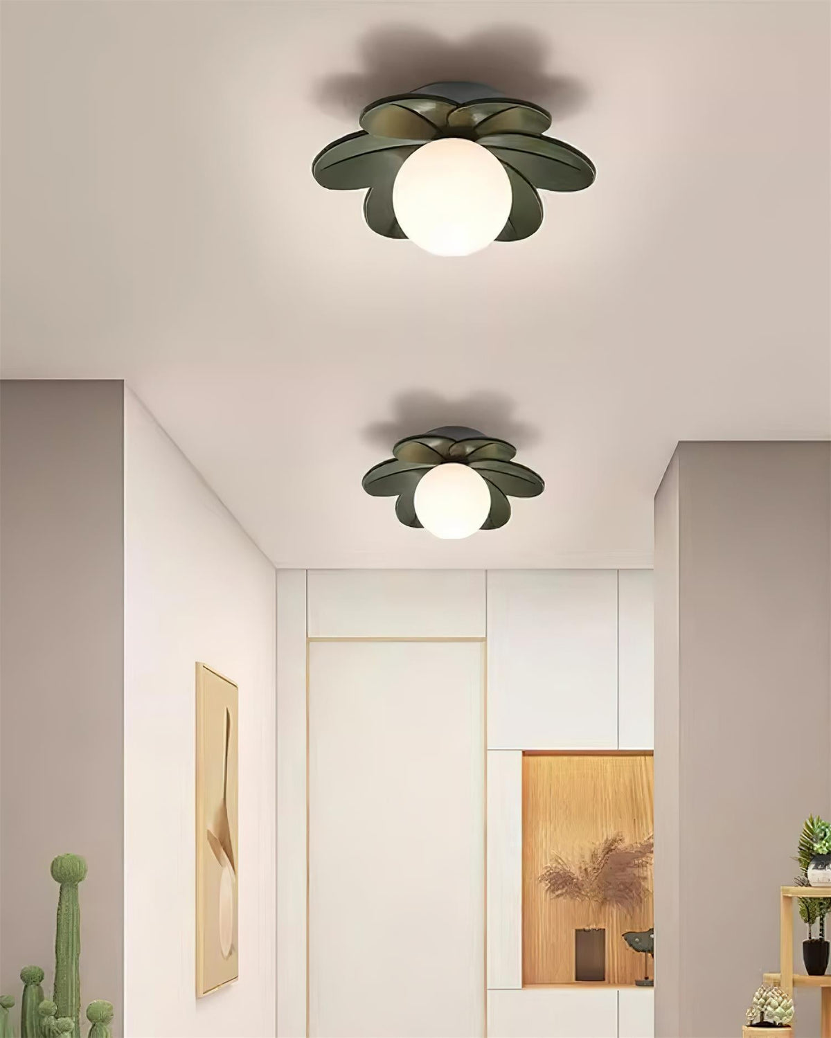 Petal Design Ceiling Light - Frosted Central Globe, Warm Diffused Glow