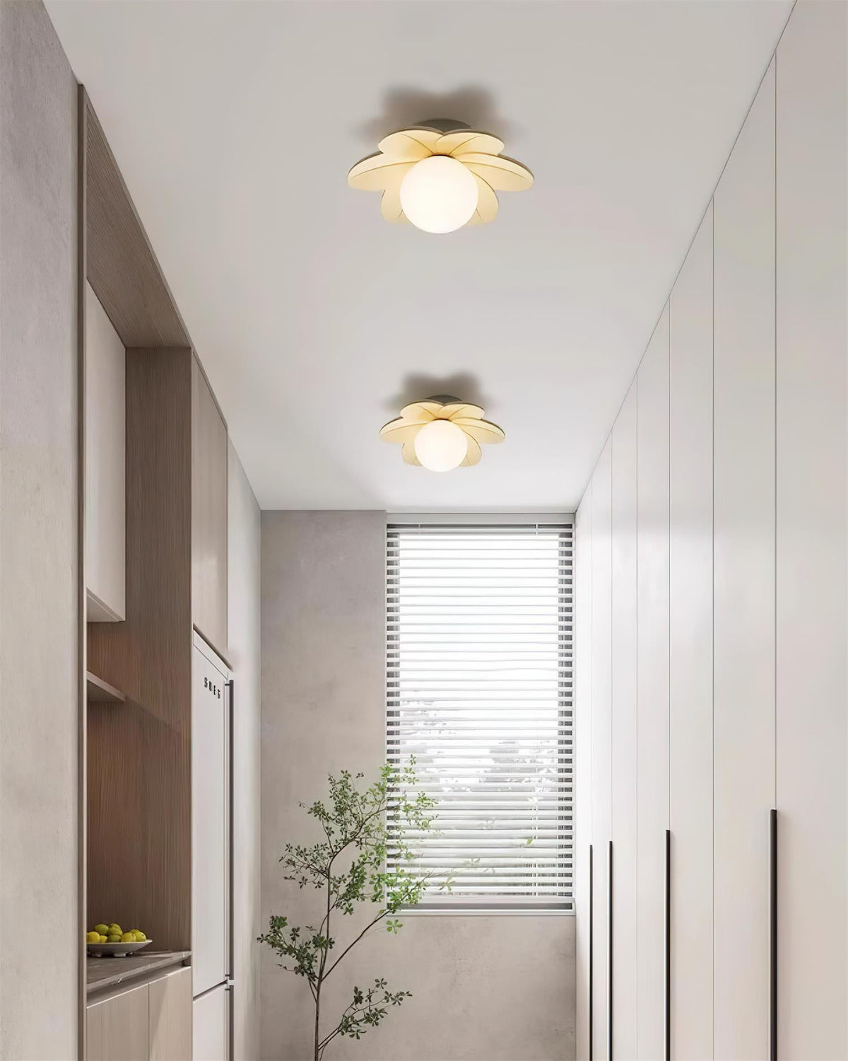 Petal Design Ceiling Light - Frosted Central Globe, Warm Diffused Glow