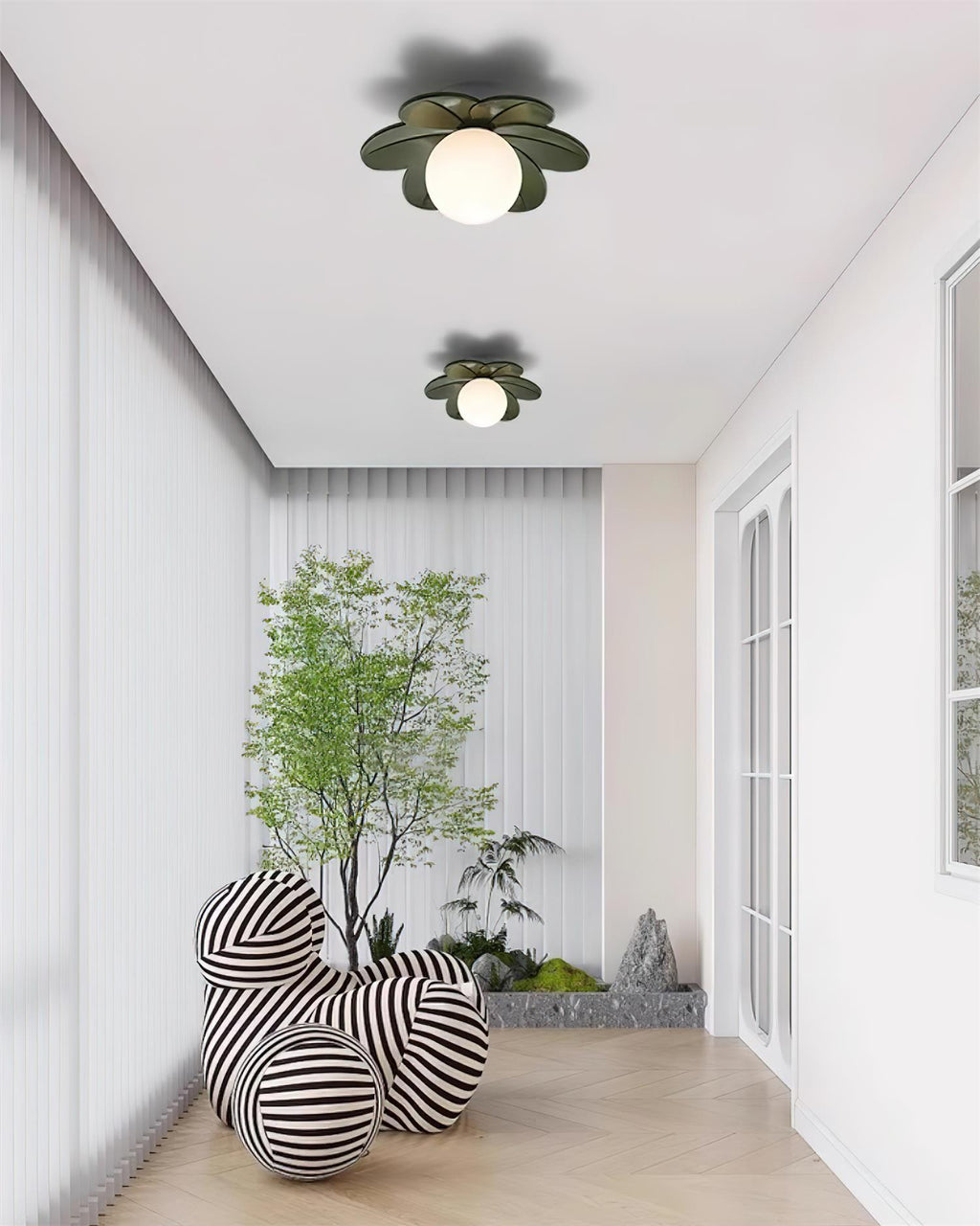 Petal Design Ceiling Light - Frosted Central Globe, Warm Diffused Glow