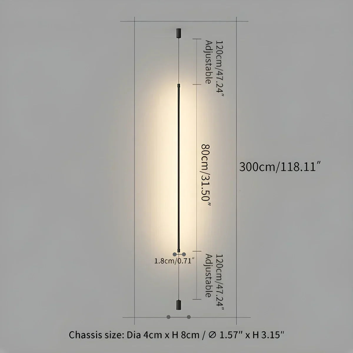 Lampada LED lineare alta, illuminazione indiretta dal pavimento al soffitto