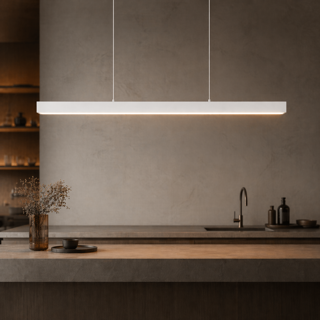 Moderne lineare LED-Pendelleuchte für die Kücheninsel | ribuella