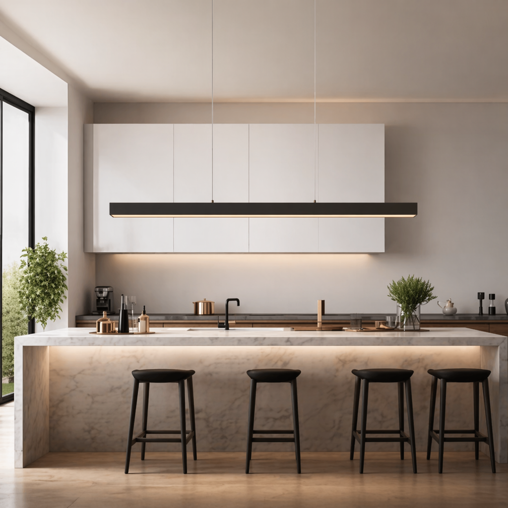 Moderne lineare LED-Pendelleuchte für die Kücheninsel | ribuella