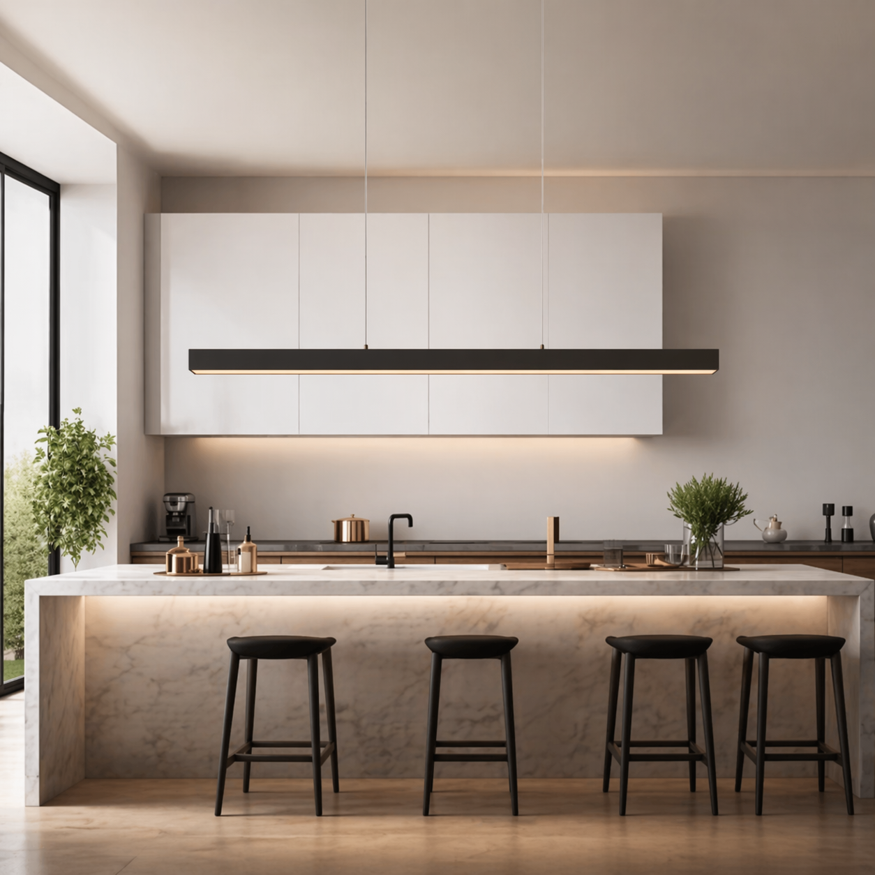 Moderne lineare LED-Pendelleuchte für die Kücheninsel | ribuella
