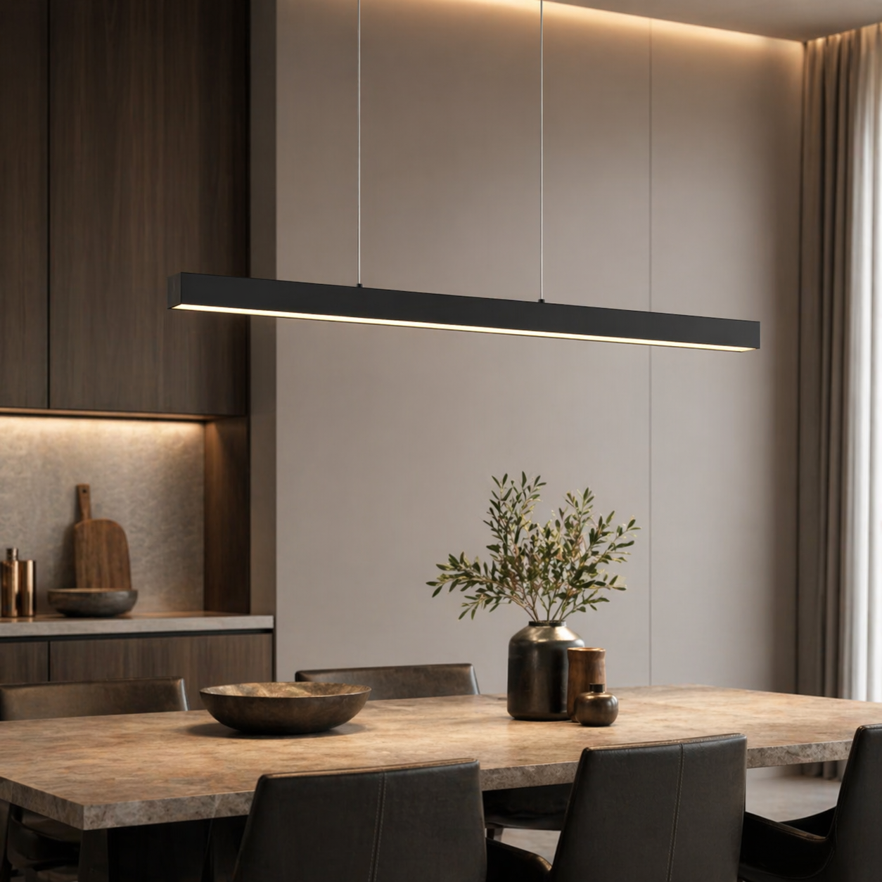 Moderne lineare LED-Pendelleuchte für die Kücheninsel | ribuella