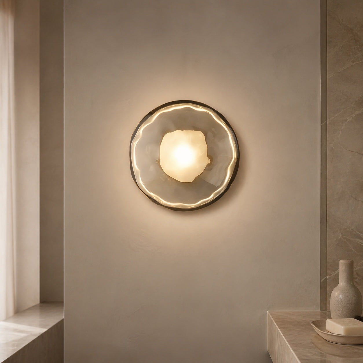Nordisk rund væglampe i glas med aluminiumsramme, integreret LED 5 W | ribuella