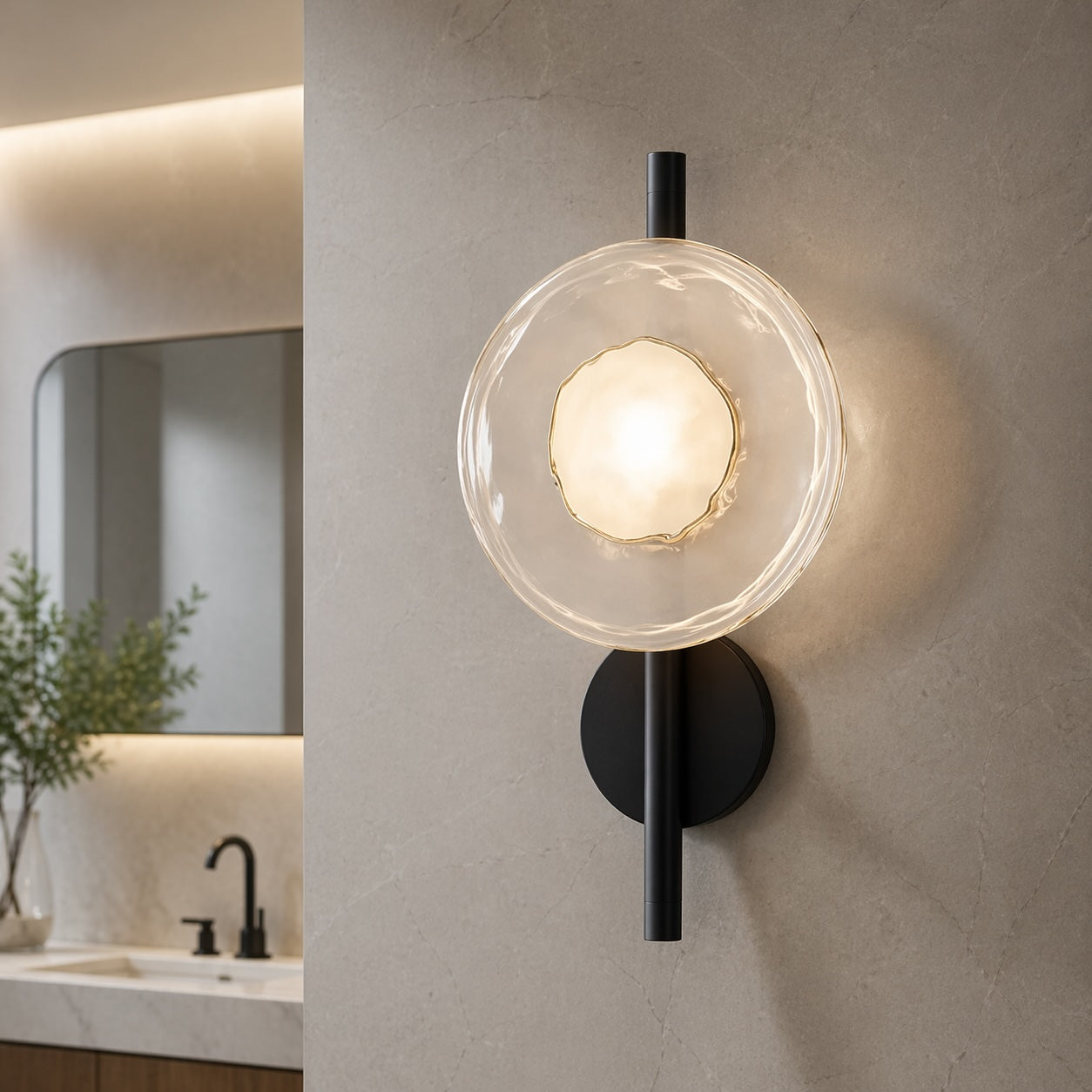 Nordisk rund væglampe i glas med aluminiumsramme, integreret LED 5 W | ribuella