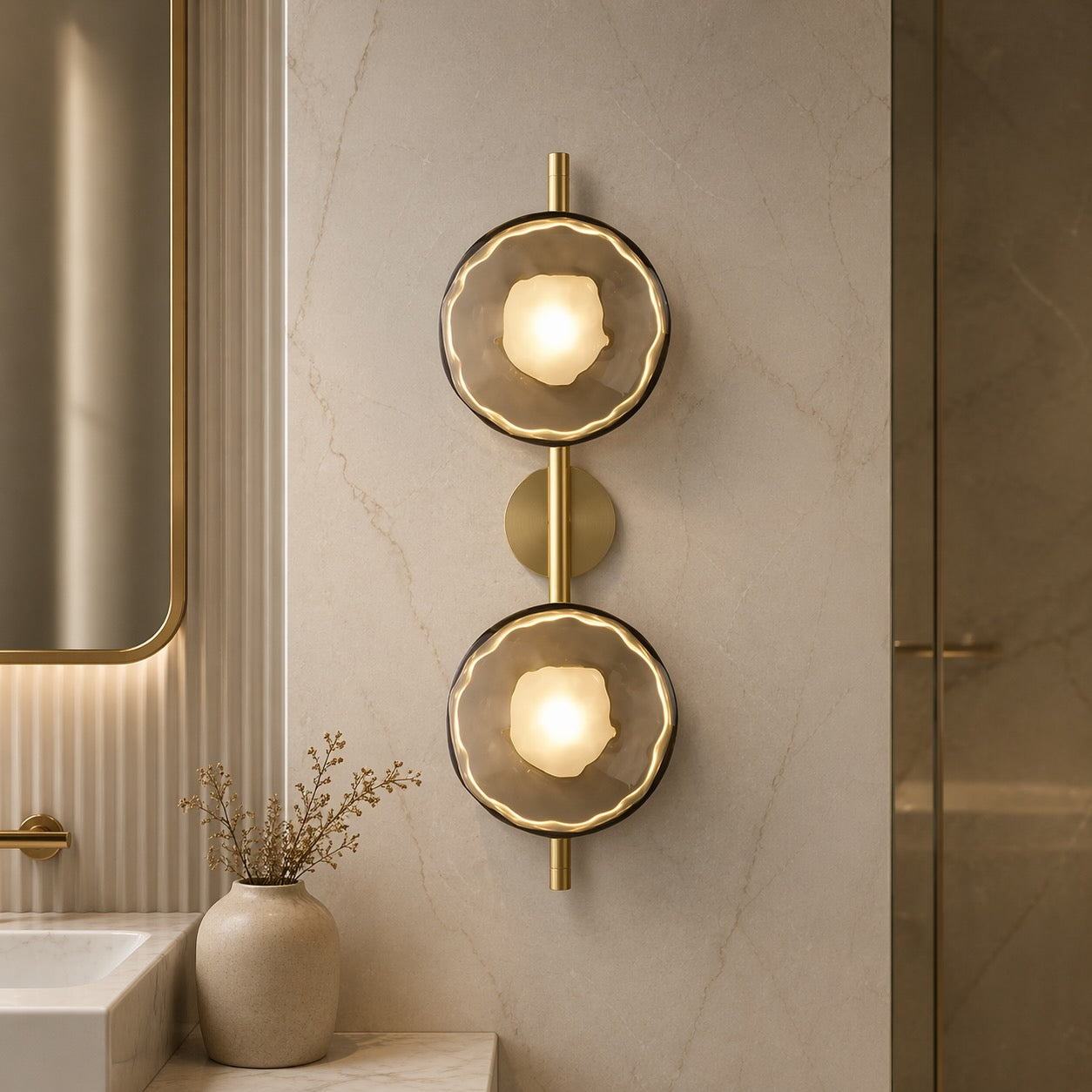 Nordisk rund væglampe i glas med aluminiumsramme, integreret LED 5 W | ribuella