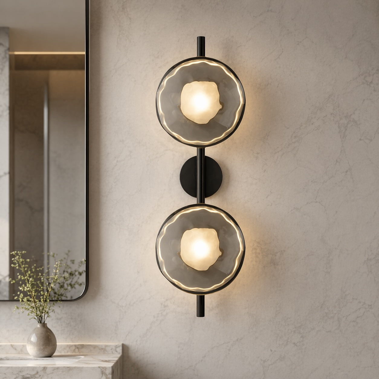 Nordisk rund væglampe i glas med aluminiumsramme, integreret LED 5 W | ribuella