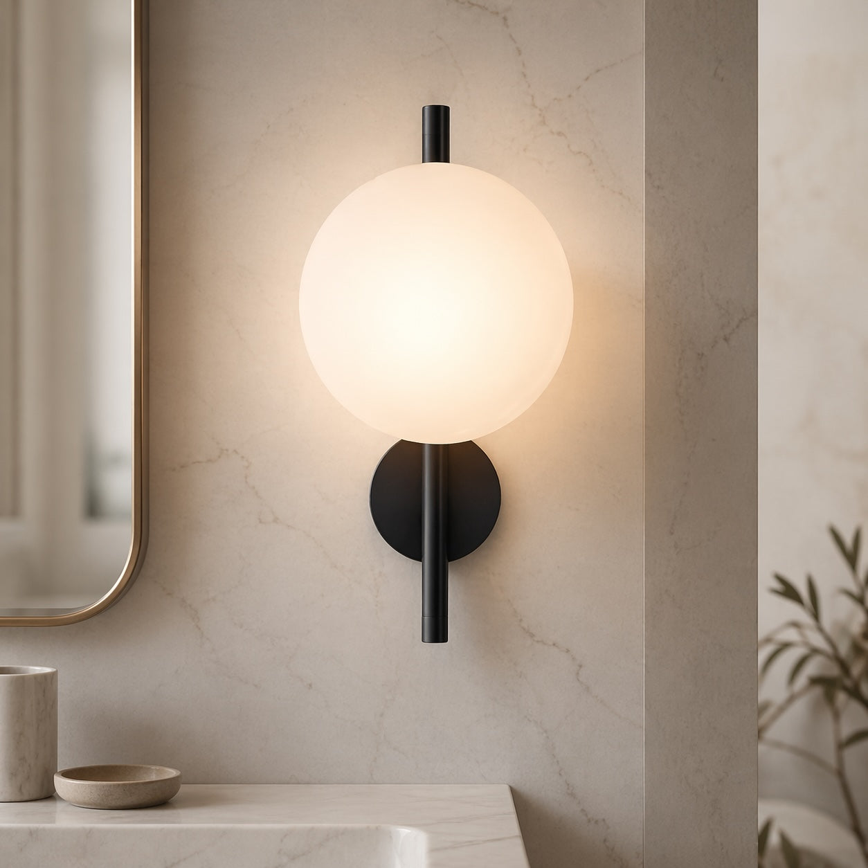 Nordisk rund væglampe i glas med aluminiumsramme, integreret LED 5 W | ribuella