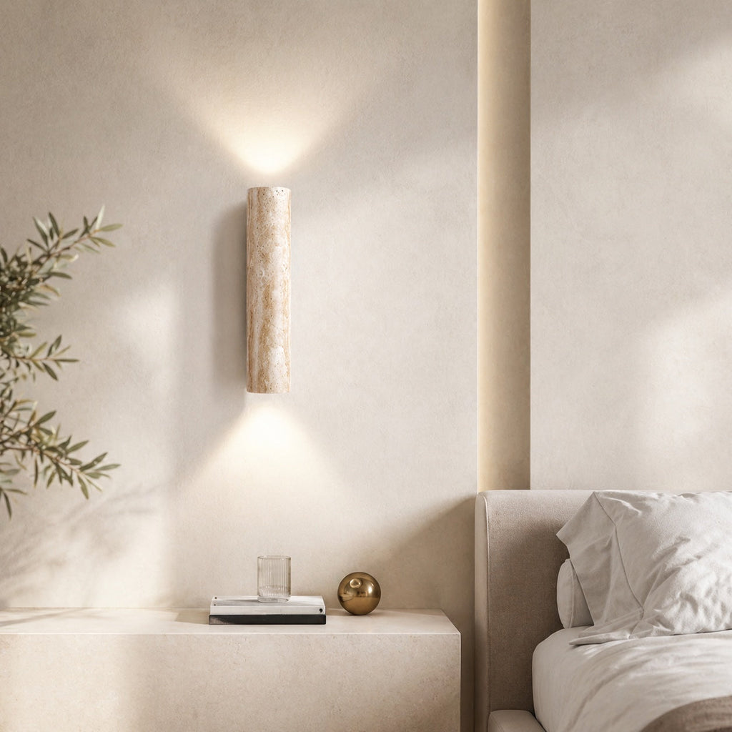 Applique murale minimaliste à éclairage haut et bas, travertin, LED, pierre naturelle, câblage fixe, 3000K | ribuella