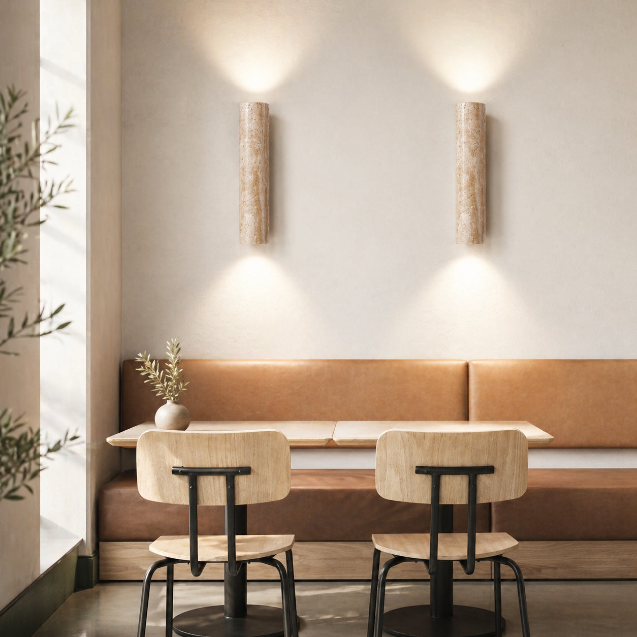 Applique murale minimaliste à éclairage haut et bas, travertin, LED, pierre naturelle, câblage fixe, 3000K | ribuella