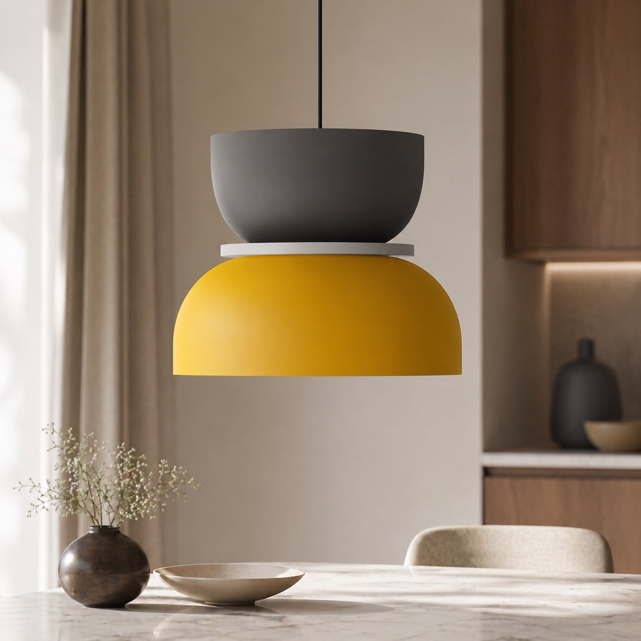 Pendelleuchte im nordischen Stil mit verstellbarem Kuppeldesign aus Zinklegierung, LED-kompatibles Gestell | ribuella