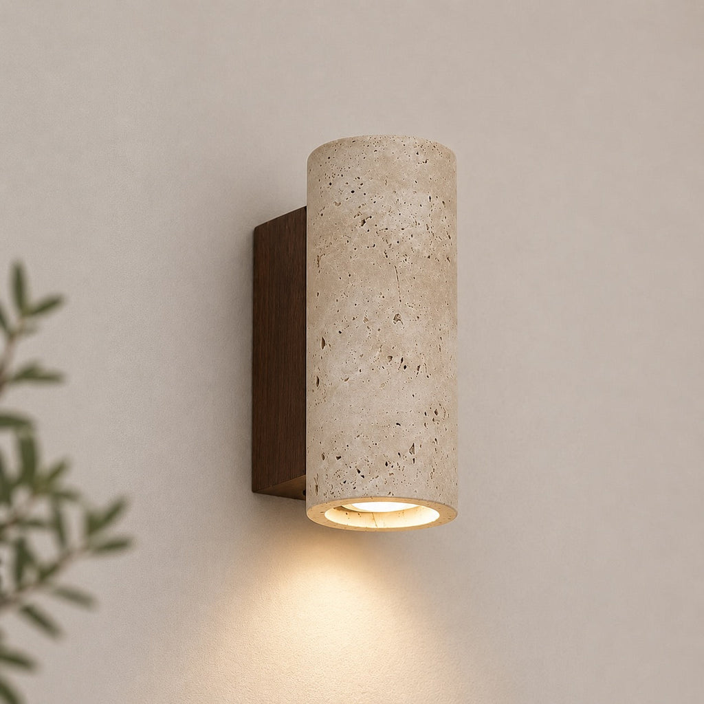 Applique murale minimaliste à éclairage haut et bas, travertin, LED, pierre naturelle, câblage fixe, 3000K | ribuella