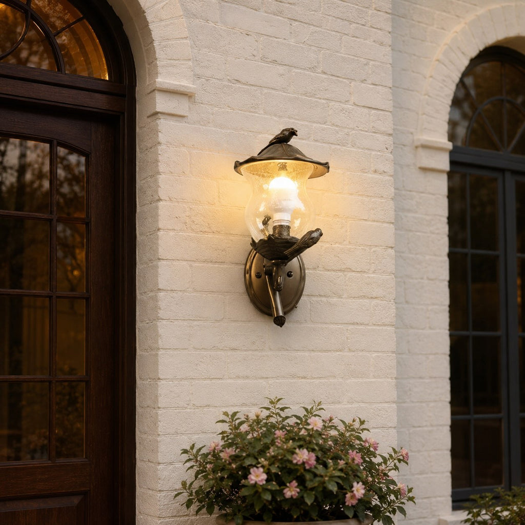 Modern Outdoor Wall Sconce with Carved Glass Shade Aluminum LED Warm White Lighting | ribuella