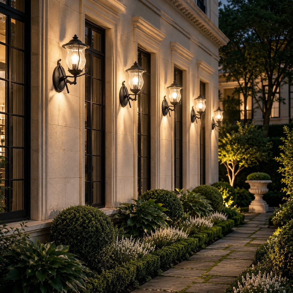 Modern Outdoor Wall Sconce with Carved Glass Shade Aluminum LED Warm White Lighting | ribuella