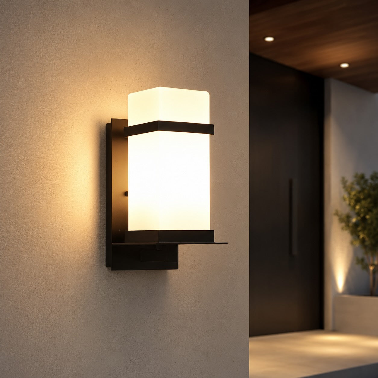 Contemporary Outdoor Wall Light Wall Mounted Metal Frame Glass Shade IP65 Waterproof LED | ribuella