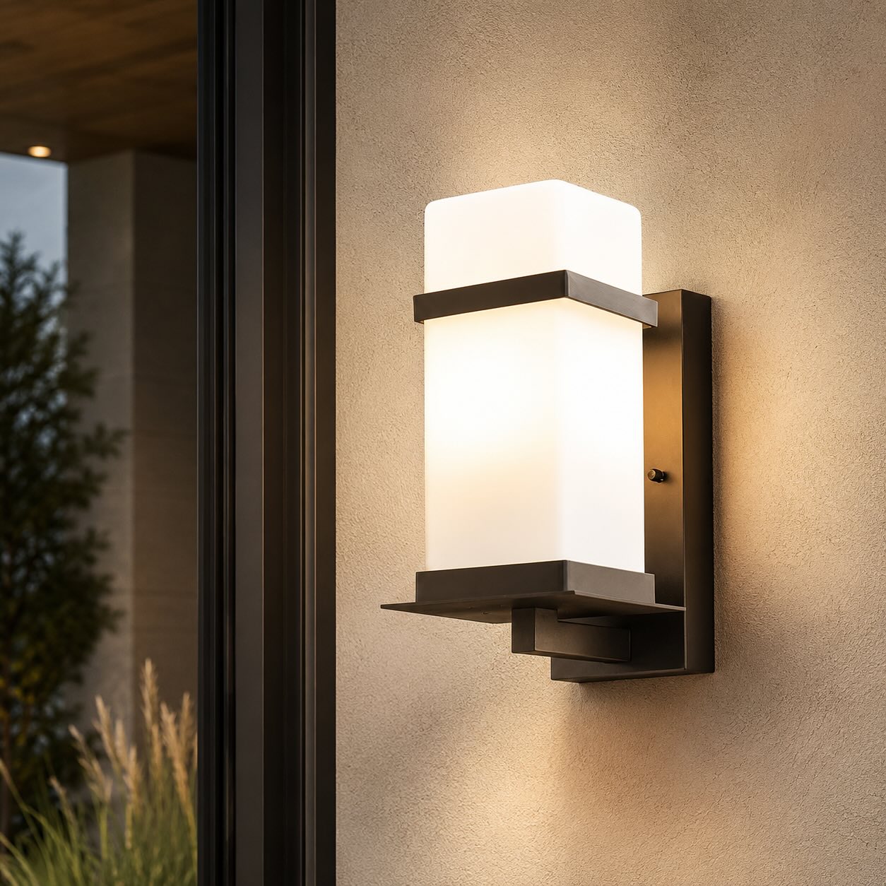 Contemporary Outdoor Wall Light Wall Mounted Metal Frame Glass Shade IP65 Waterproof LED | ribuella