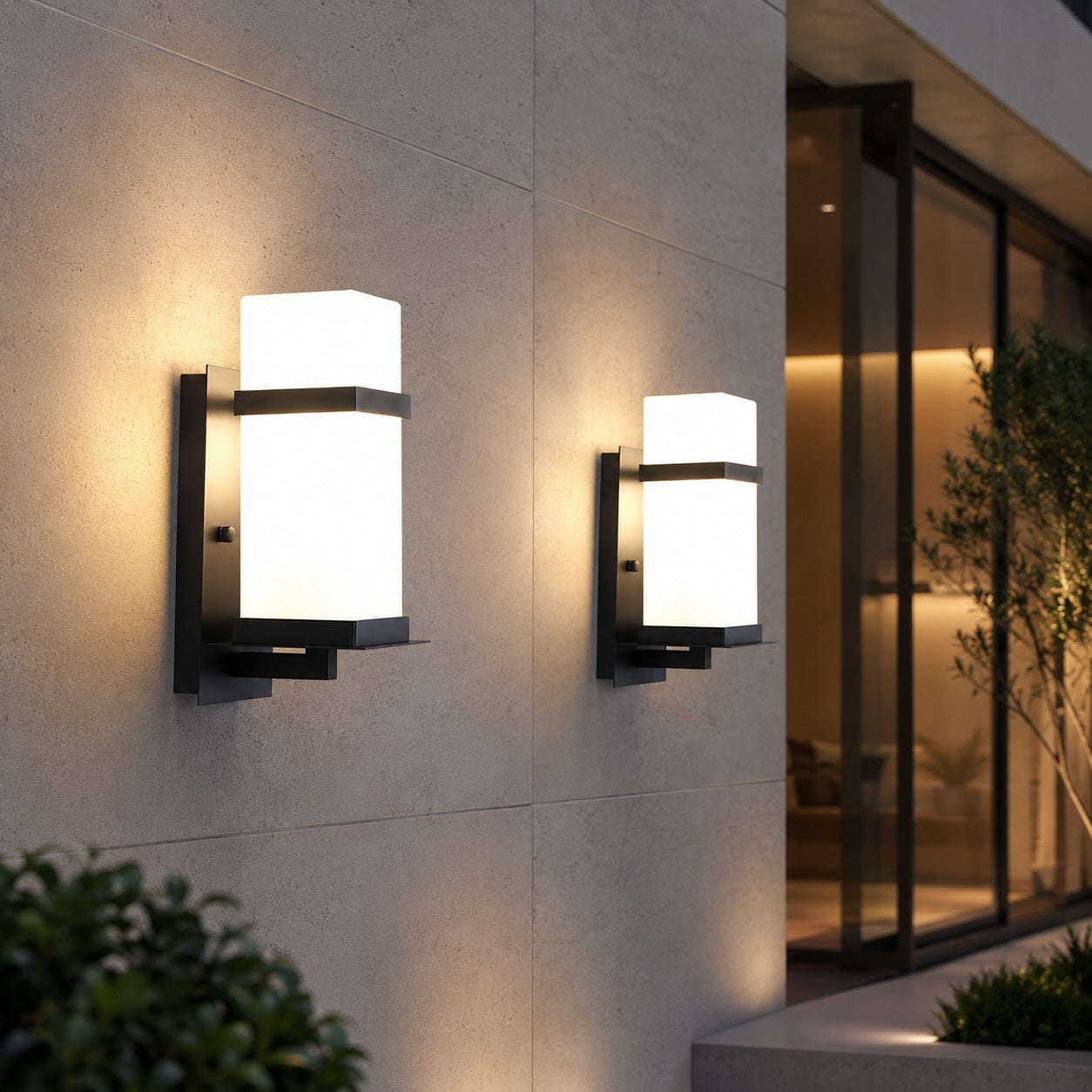 Contemporary Outdoor Wall Light Wall Mounted Metal Frame Glass Shade IP65 Waterproof LED | ribuella