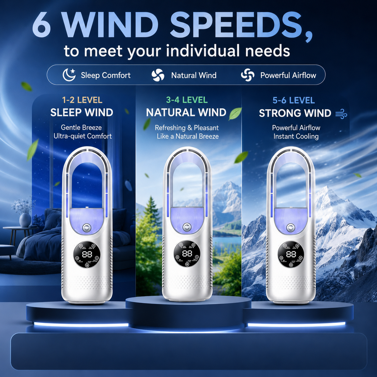 Portable Bladeless Tower Fan - Adjustable Airflow And Quiet Cooling