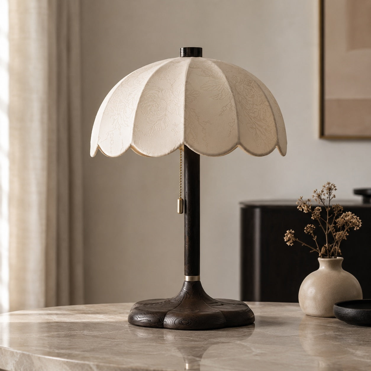Moderne Tischlampe mit Stoffschirm und Holzbasis, E14-kompatibel, für Schlafzimmer oder Büro | ribuella