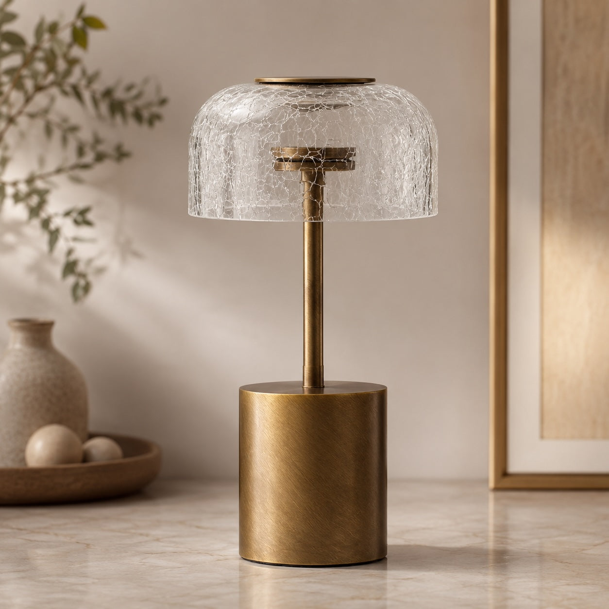 Modern bordslampa med lampskärm i sprucket glas, sladdlös design, justerbar LED-färgtemperatur | ribuella