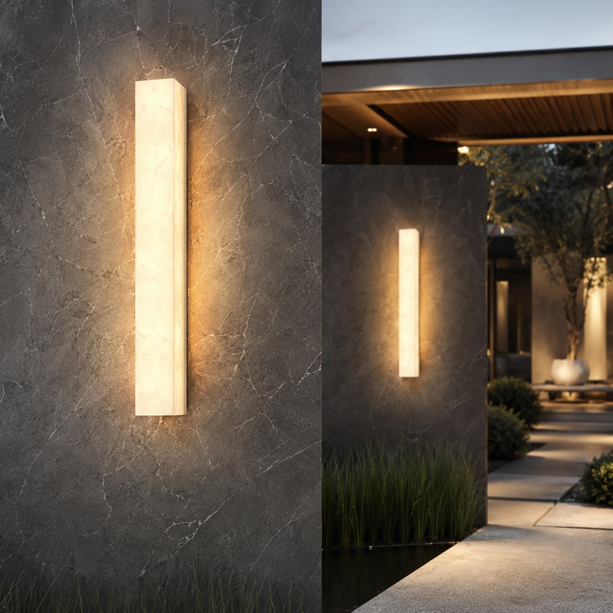 Modern Rectangular Outdoor Wall Lamp Weather-Resistant Resin LED Lighting for Pathways and Patios | ribuella