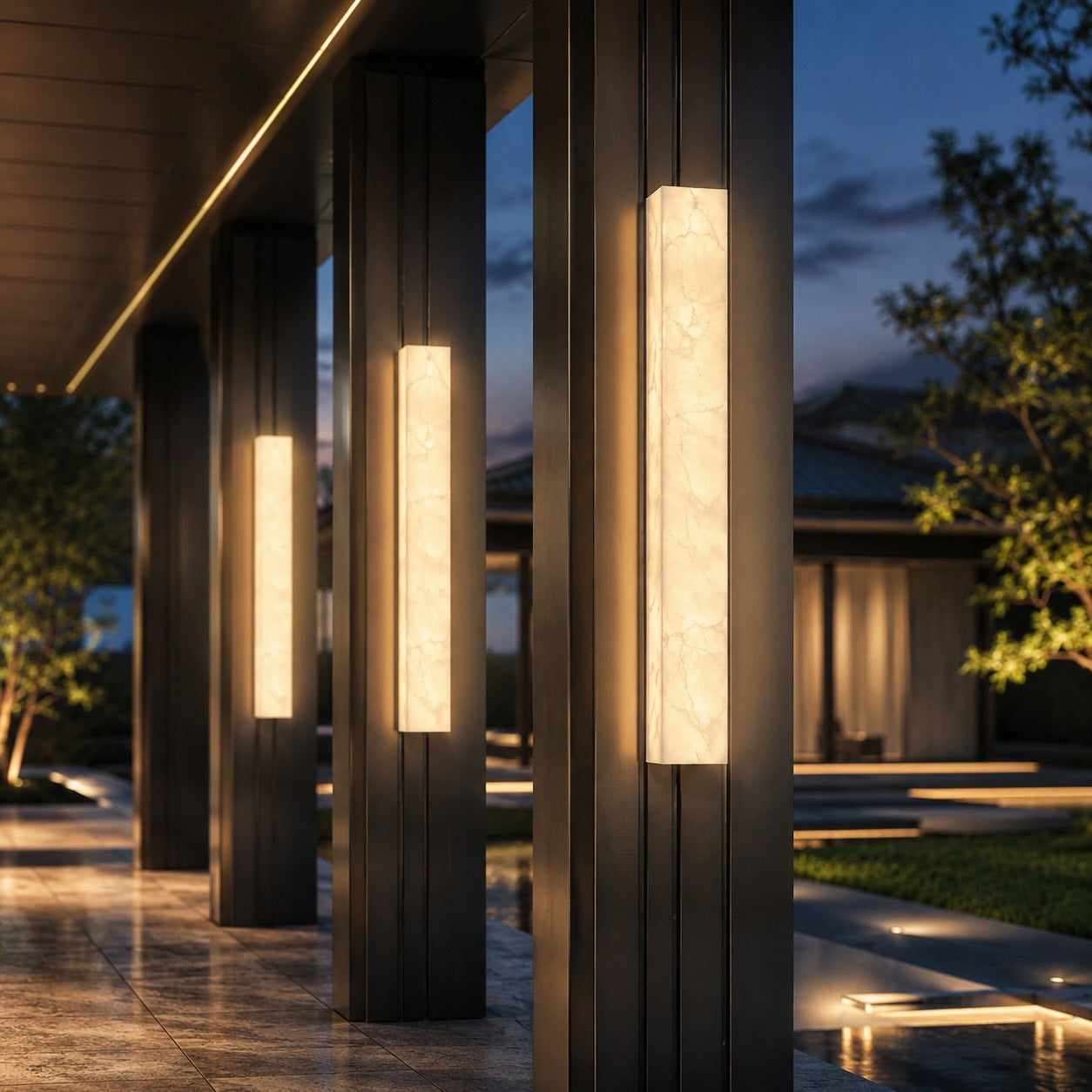 Modern Rectangular Outdoor Wall Lamp Weather-Resistant Resin LED Lighting for Pathways and Patios | ribuella