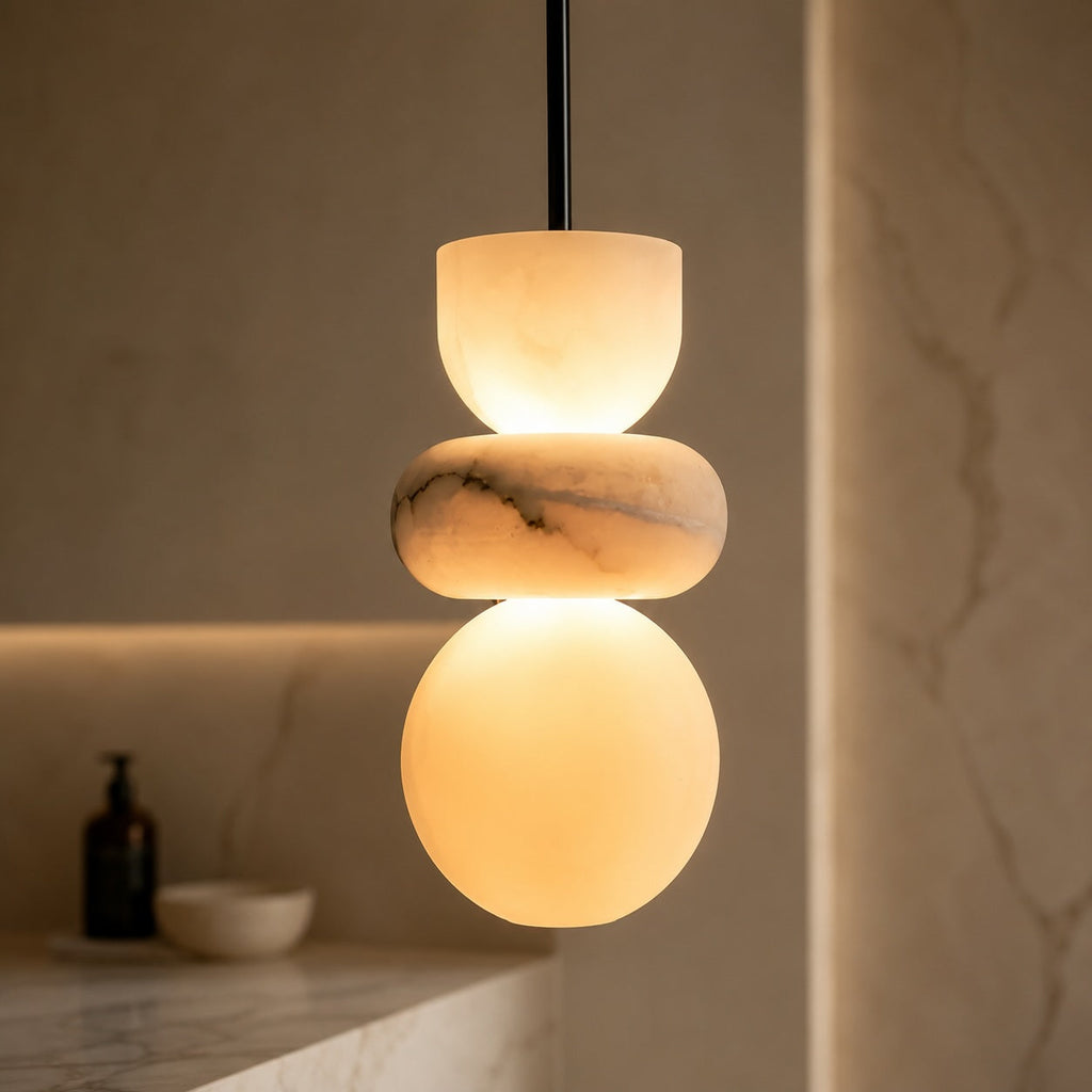 Suspension minimaliste avec abat-jour en marbre et lumière LED chaude pour éclairage suspendu de cuisine | ribuella
