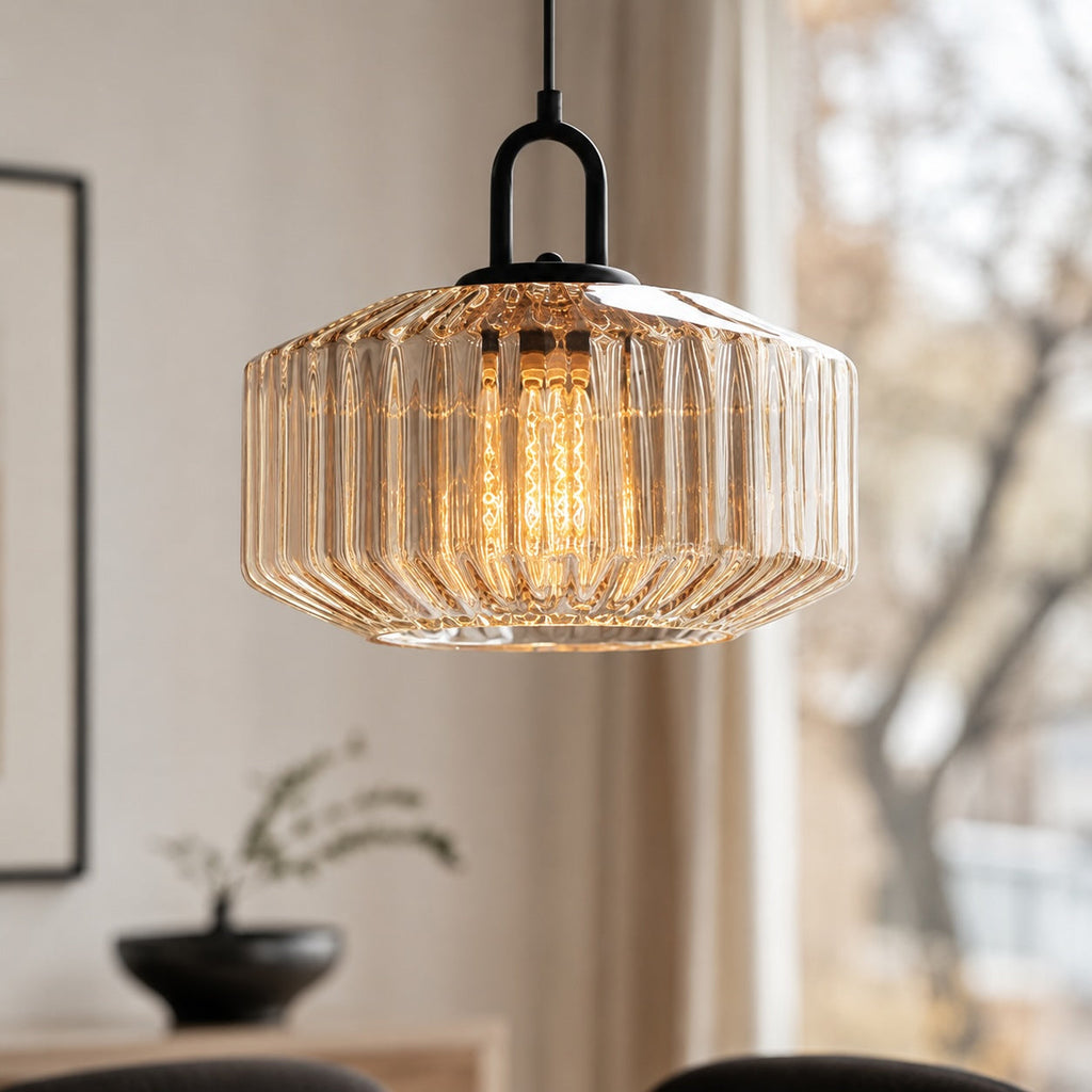 Modern Nordic Pendant Light Adjustable Hanging Glass Shade Iron Construction E27 Compatible | ribuella