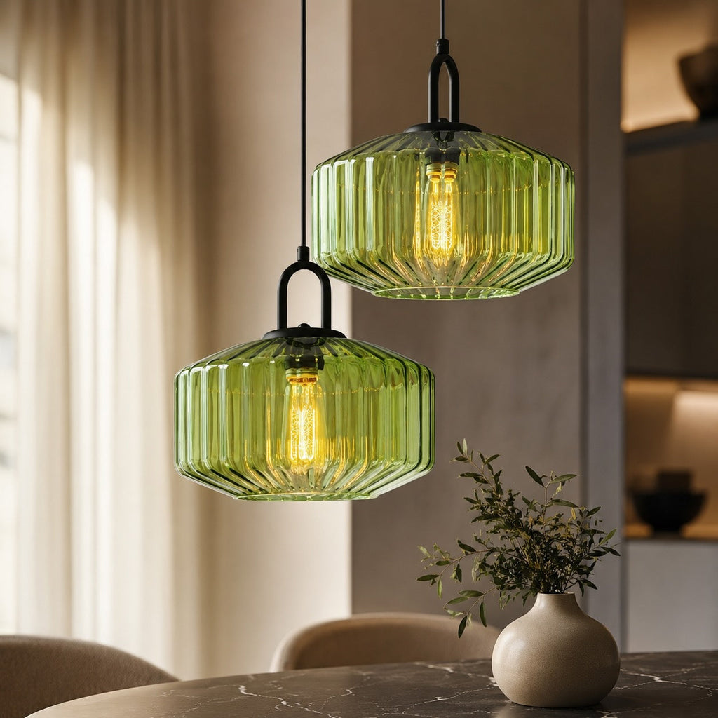 Modern Nordic Pendant Light Adjustable Hanging Glass Shade Iron Construction E27 Compatible | ribuella