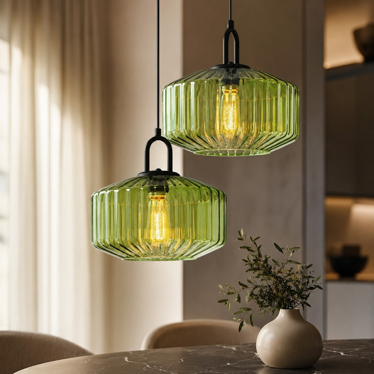 Modern Nordic Pendant Light Adjustable Hanging Glass Shade Iron Construction E27 Compatible | ribuella