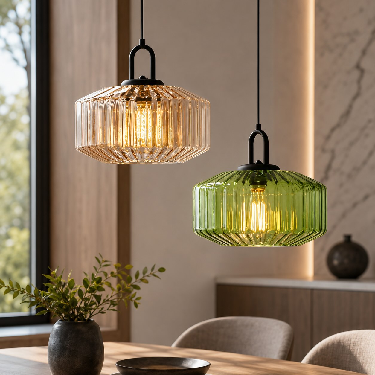Modern Nordic Pendant Light Adjustable Hanging Glass Shade Iron Construction E27 Compatible | ribuella