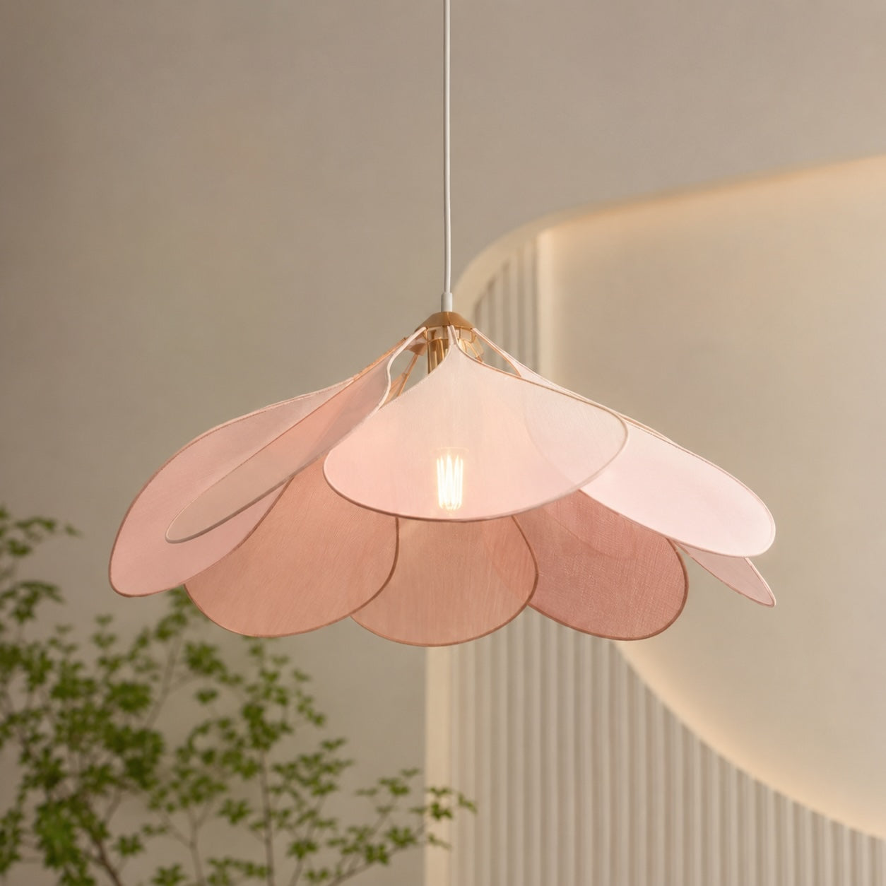 Moderní závěsná lampa ve tvaru květu, nastavitelné textilní stínidlo, kov, kompatibilní s LED žárovkou E27 | ribuella