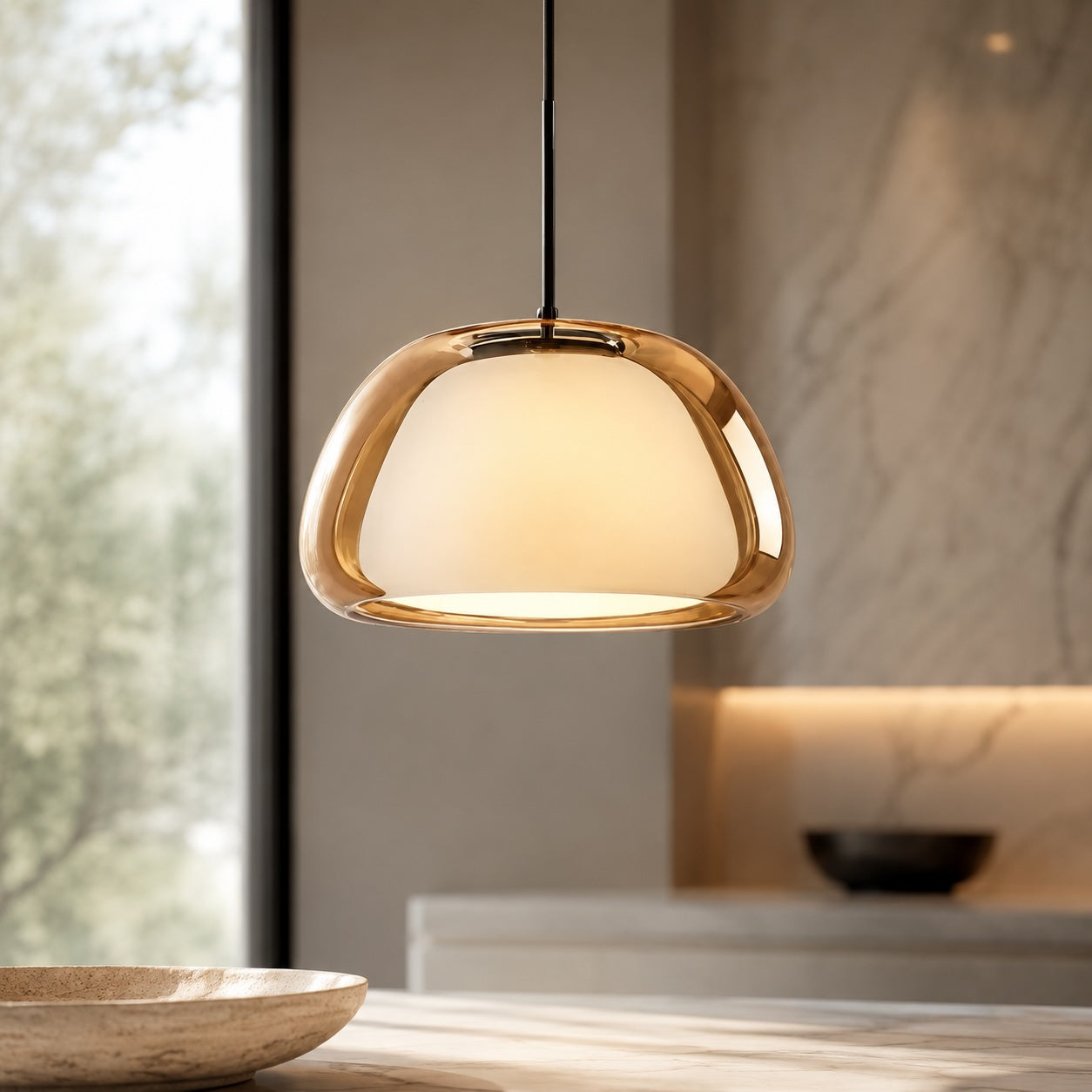 Moderne verstellbare Pendelleuchte mit Glaskuppel für Küche, Esszimmer und Wohnzimmer | ribuella