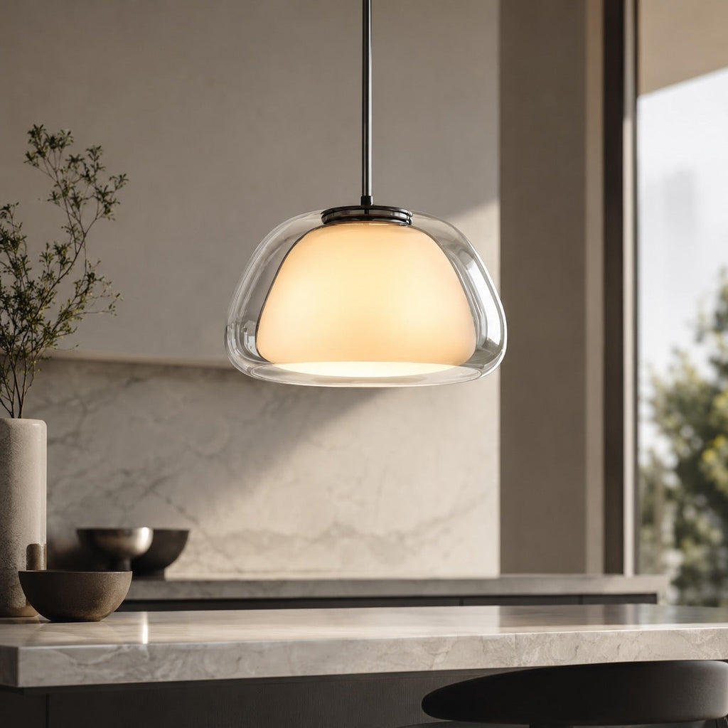 Moderne verstellbare Pendelleuchte mit Glaskuppel für Küche, Esszimmer und Wohnzimmer | ribuella