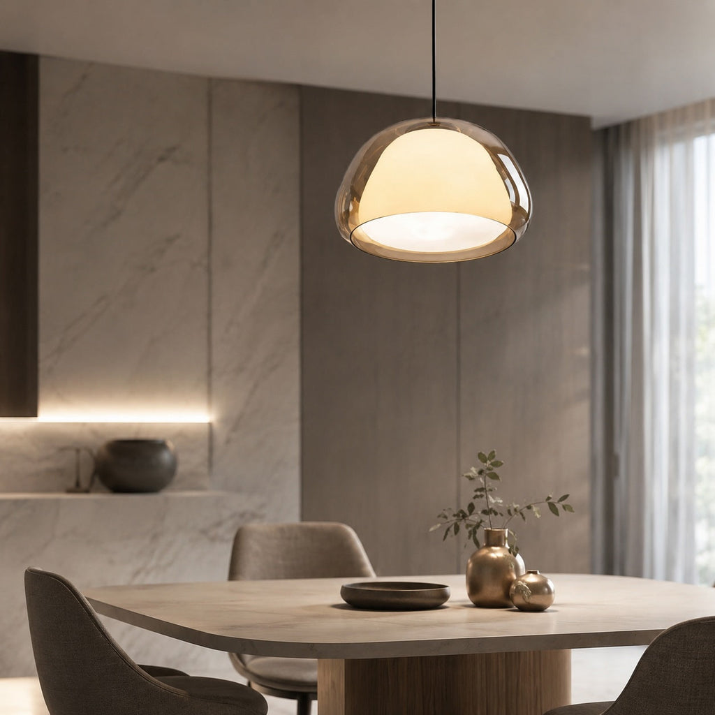 Moderne verstellbare Pendelleuchte mit Glaskuppel für Küche, Esszimmer und Wohnzimmer | ribuella