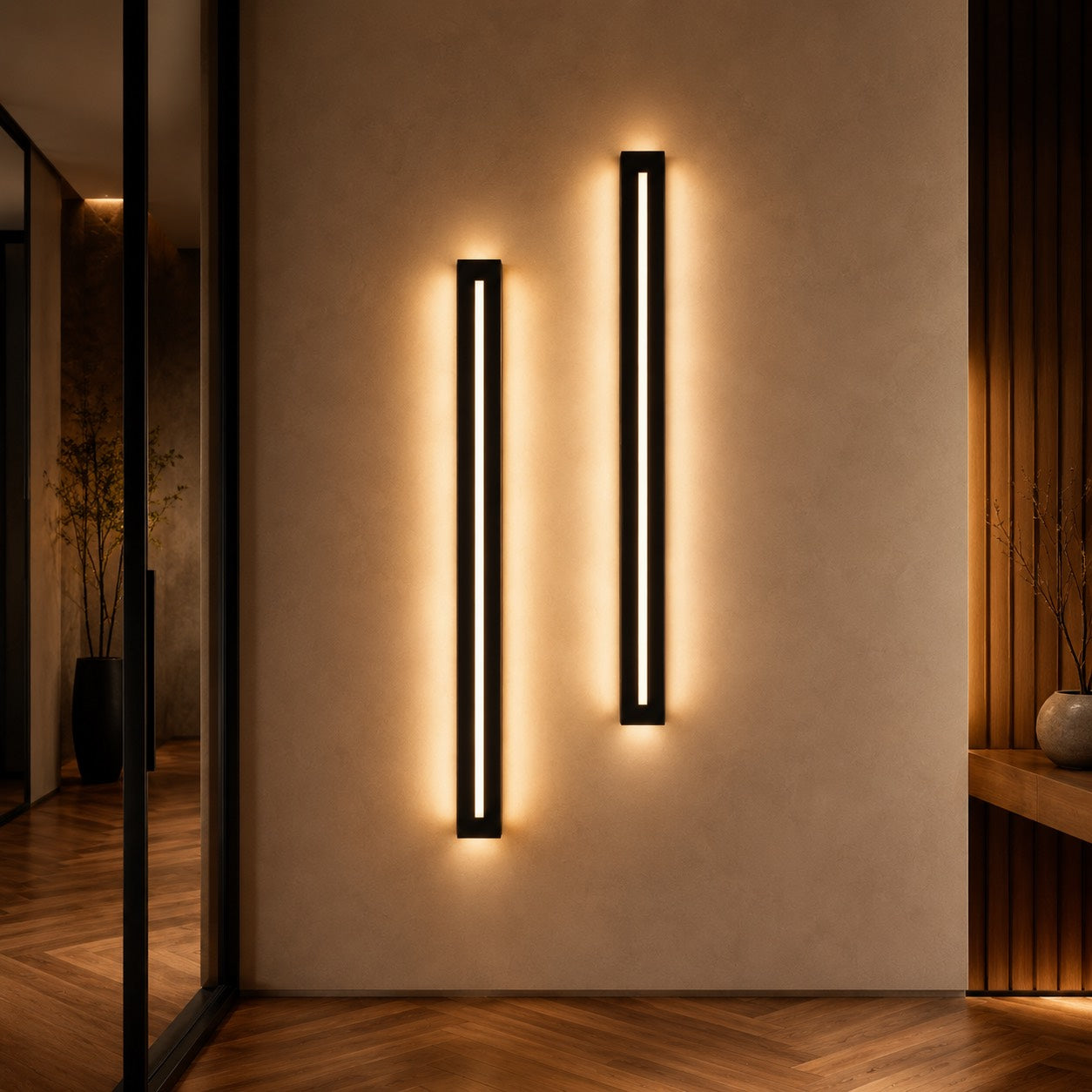 Moderne lineare LED-Wandleuchte, Eisenkorpus mit Acrylschirm und drei Farbtemperaturmodi | ribuella